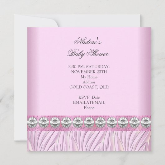 ベビーシャワーガールゼブラピンクプリンセスティアラダイヤモンド 招待状 (裏面)