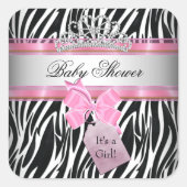 ベビーシャワーガールゼブラピンクプリンセスブラック スクエアシール (正面)