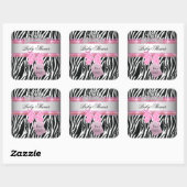 ベビーシャワーガールゼブラピンクプリンセスブラック スクエアシール (シート)