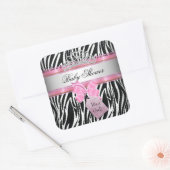 ベビーシャワーガールゼブラピンクプリンセスブラック スクエアシール (封筒)