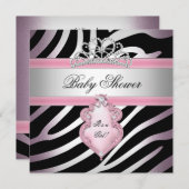 ベビーシャワーガールゼブラピンクプリンセスブラック 招待状 (正面/裏面)