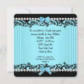 ベビーシャワーガールティール（緑がかった色）ブルーシュー 招待状 (裏面)