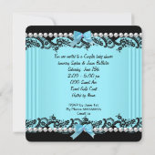 ベビーシャワーガールティール（緑がかった色）ブルーゼブラレッドヘア 招待状 (裏面)