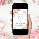 ベビーシャワーガールバタフライパンパスグラス赤面 招待状