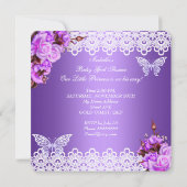 ベビーシャワーガールバタフライパープルピンク薄紫バラ 招待状 (裏面)