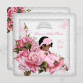 ベビーシャワーガールバタフライピンクローズベビーオウム 招待状 (正面/裏面)