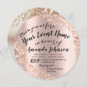 ベビーシャワーガールバラ金ゴールド王室のピンク写真E 招待状 (正面/裏面)