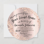 ベビーシャワーガールバラ金ゴールド王室のピンク写真E 招待状 (正面)