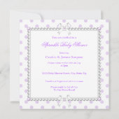 ベビーシャワーガールパープルホワイト水玉模様真珠 招待状 (裏面)