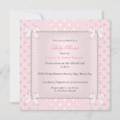 ベビーシャワーガールピンクグレーパールブルネット 招待状 (裏面)