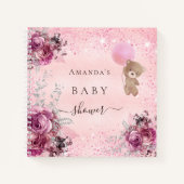 ベビーシャワーガールピンクテディベアフローラゲストブック ノートブック (正面)
