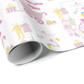 ベビーシャワーガールピンクバシネットアッド名&文字 ラッピングペーパー (ロールコーナー)