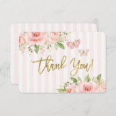 ベビーシャワーガールピンクバタフライサンキューカード サンキューカード (正面/裏面)