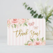 ベビーシャワーガールピンクバタフライサンキューカード サンキューカード (スタンド正面)