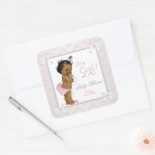 ベビーシャワーガールピンクパールグレーホワイトエスニック スクエアシール (封筒)