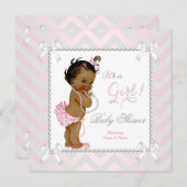 ベビーシャワーガールピンクパールグレーホワイトエスニック 招待状 (正面/裏面)