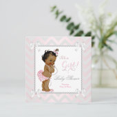 ベビーシャワーガールピンクパールグレーホワイトエスニック 招待状 (スタンド正面)