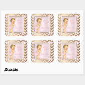 ベビーシャワーガールピンクパール金ゴールドシェブロンブロンド スクエアシール (シート)