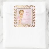 ベビーシャワーガールピンクパール金ゴールドシェブロンブロンド スクエアシール (バッグ)