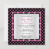ベビーシャワーガールピンクブラック水玉模様エスニック 招待状 (裏面)