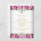 ベビーシャワーガールピンクプリンセスダマスクブラック 招待状 (裏面)