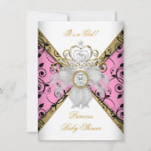 ベビーシャワーガールピンクプリンセスダマスクブラック 招待状 (正面)