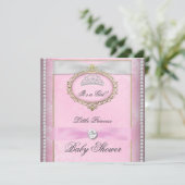 ベビーシャワーガールピンクプリンセスティアラダイヤモンド 招待状 (スタンド正面)