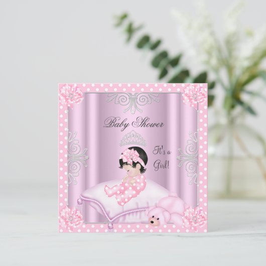ベビーシャワーガールピンクプリンセスティアラ 招待状 (スタンド正面)