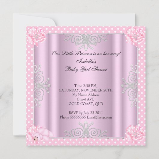 ベビーシャワーガールピンクプリンセスティアラ 招待状 (裏面)