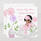 ベビーシャワーガールピンクベビーガーデンティーパーティー2 招待状 (正面/裏面)
