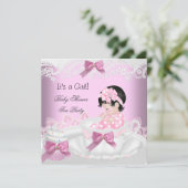 ベビーシャワーガールピンクベビーティーカップケーキ2 招待状 (スタンド正面)