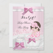 ベビーシャワーガールピンクベビーティーカップケーキ4b 招待状 (正面)