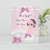 ベビーシャワーガールピンクベビーティーカップケーキ4b 招待状 (スタンド正面)