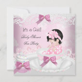 ベビーシャワーガールピンクベビーティーカップケーキ 招待状 (正面)
