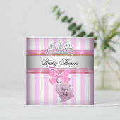 ベビーシャワーガールピンクホワイトストライププリンセス 招待状 (スタンド正面)