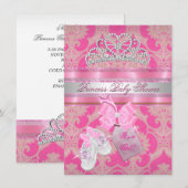ベビーシャワーガールピンクホワイトプリンセスティアラブース 招待状 (正面/裏面)