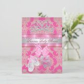 ベビーシャワーガールピンクホワイトプリンセスティアラブース 招待状 (スタンド正面)