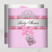 ベビーシャワーガールピンクホワイトプリンセスティアラ 招待状 (正面/裏面)