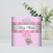 ベビーシャワーガールピンクホワイトプリンセスティアラ 招待状 (スタンド正面)