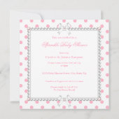 ベビーシャワーガールピンクホワイト水玉模様真珠 招待状 (裏面)