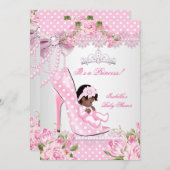 ベビーシャワーガールピンクローズ水玉模様ハイヒールA 招待状 (正面/裏面)
