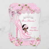 ベビーシャワーガールピンクローズ水玉模様ハイヒールA 招待状 (正面/裏面)