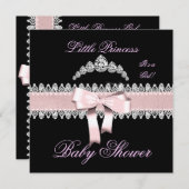 ベビーシャワーガールピンク白黒レース 招待状 (正面/裏面)
