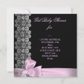 ベビーシャワーガールピンク白黒レース 招待状 (裏面)