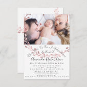 ベビーシャワーガールフォトホワイトローズリース 招待状 (正面/裏面)