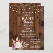 ベビーシャワーガールフローラウッドライト素朴招待状 招待状 (正面/裏面)