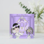 ベビーシャワーガールプリンセス車用ラベンダー 招待状 (スタンド正面)