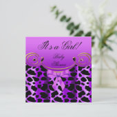 ベビーシャワーガールベビーパープルブラックアニマルプリント 招待状 (スタンド正面)
