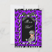 ベビーシャワーガールベビーパープルブラックゼブラ 招待状 (正面)
