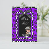 ベビーシャワーガールベビーパープルブラックゼブラ 招待状 (スタンド正面)